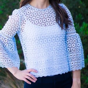 JCrew Daisy Lace Top with bell sleeves Sz 0